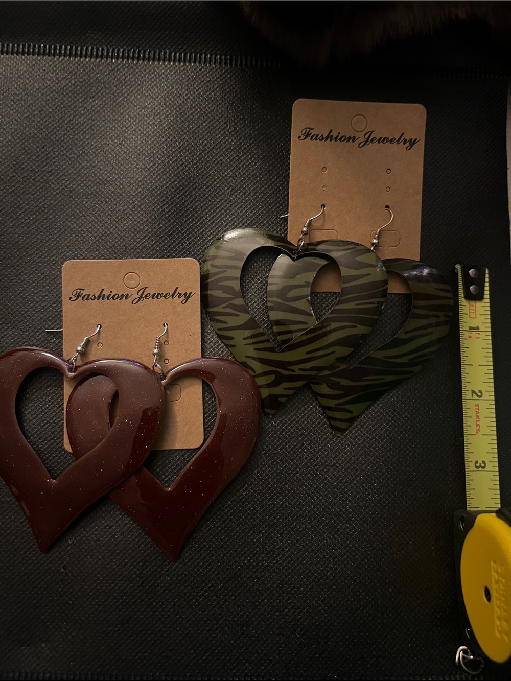 Fashion Jewelry Olive & Brown Heart Drop Earrings - Camouflage and Maroon Styles